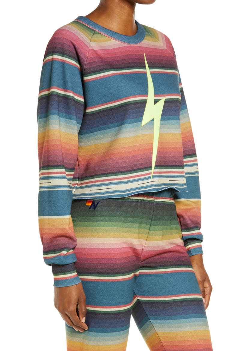 Women's Serape Bolt Stitch Crop Sweatshirt, Alternate, color, BLUE