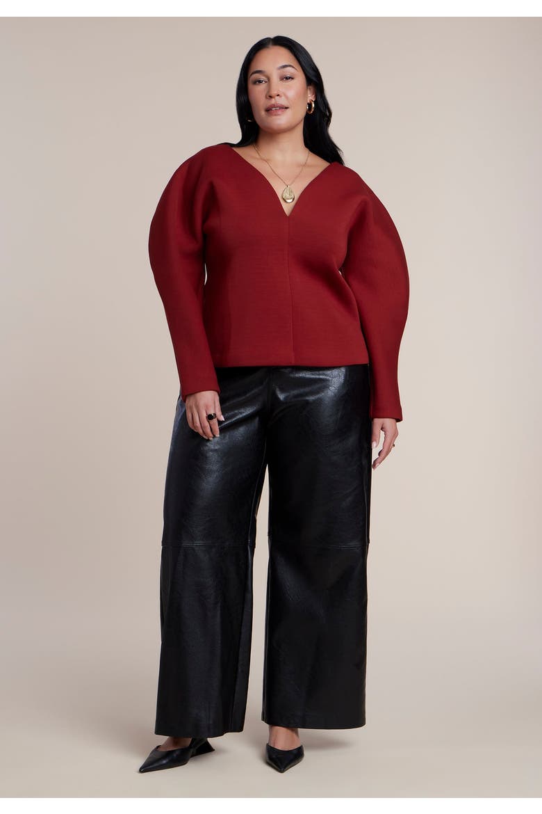 Round Sleeve V Neck Top, Alternate, color, RED DAHLIA