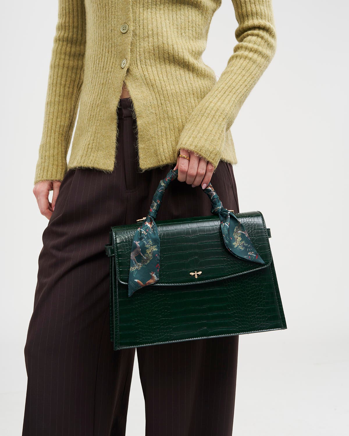 Eliza Croc Top Handle Purse, Alternate, color, Dark Green
