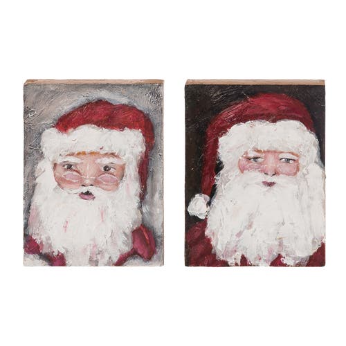 Transpac Hand Painted Santa Block Decor Set Of 2 Tabletop Signs In Multi