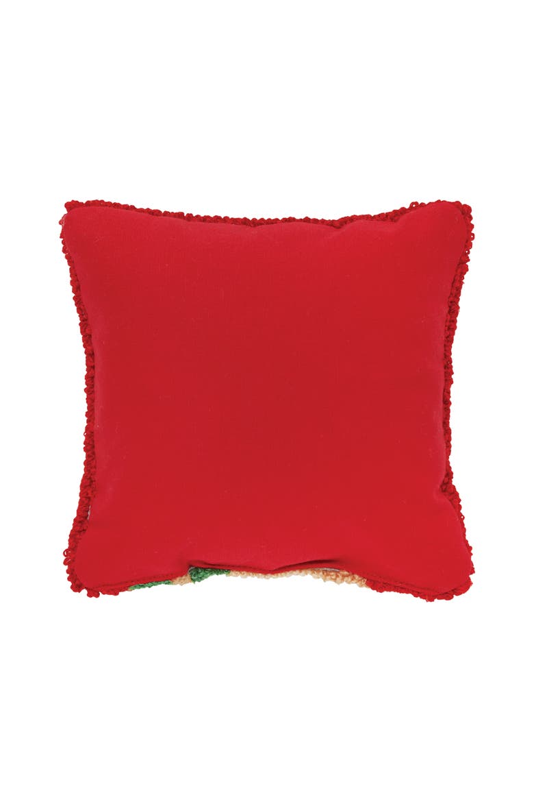 Brown Kitty Cat in Green Santa Hat Hooked Mini Christmas Accent Pillow 8" x 8", Alternate, color, Red