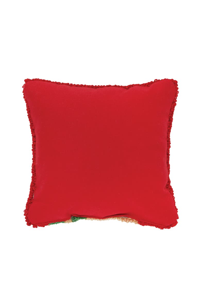 C&F Home Brown Kitty Cat in Green Santa Hat Hooked Mini Christmas Accent Pillow 8" x 8", Alternate, color, Red