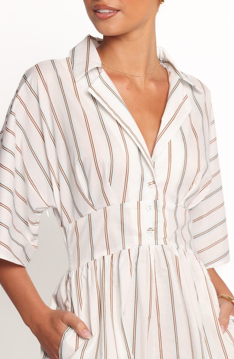 Petal & Pup Sonyalle Stripe Cotton Romper, Alternate, color, White/Blue Brown Stripe