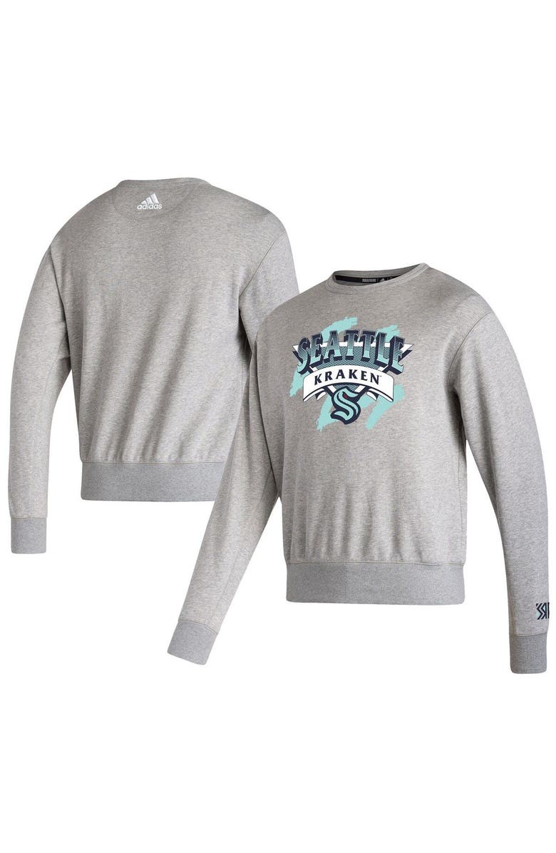 adidas Men's adidas Gray Seattle Kraken Reverse Retro 2.0 Vintage Pullover Sweatshirt, Main, color, 