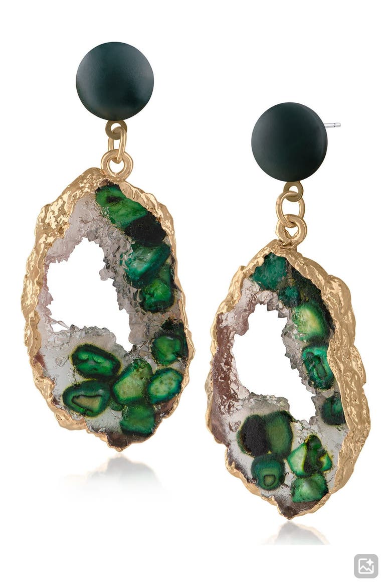 Faux Stone Resin Drop Earrings (Nordstrom Exclusive), Main, color, GREEN/ GOLD