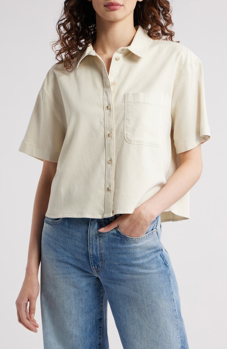 Treasure & Bond Boxy Short Sleeve Crop Button-Up Shirt, Main, color, Ivory Dove