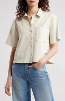 Treasure & Bond Boxy Short Sleeve Crop Button-Up Shirt