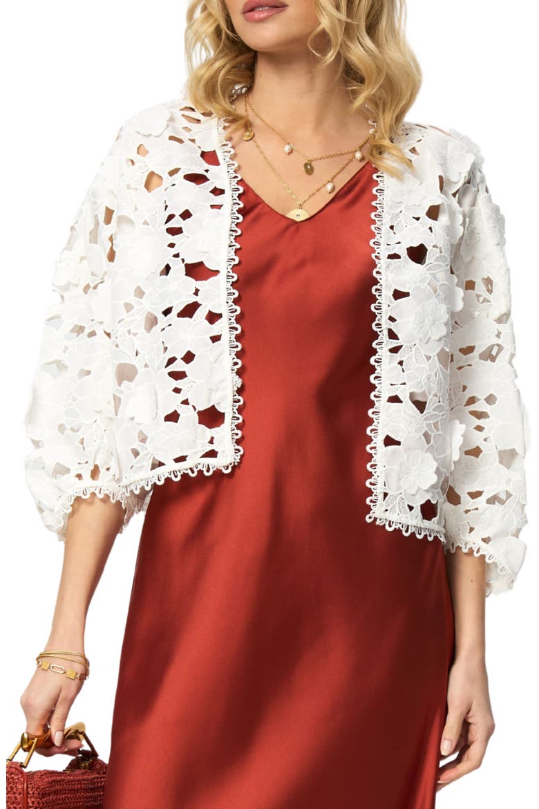 Floral Lace Cutout Bolero Cardigan, Main, color, IVORY