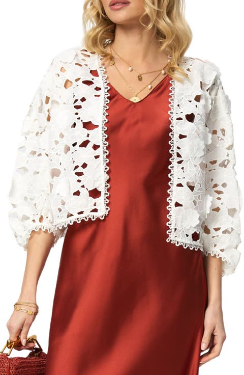 Floral Lace Cutout Bolero Cardigan