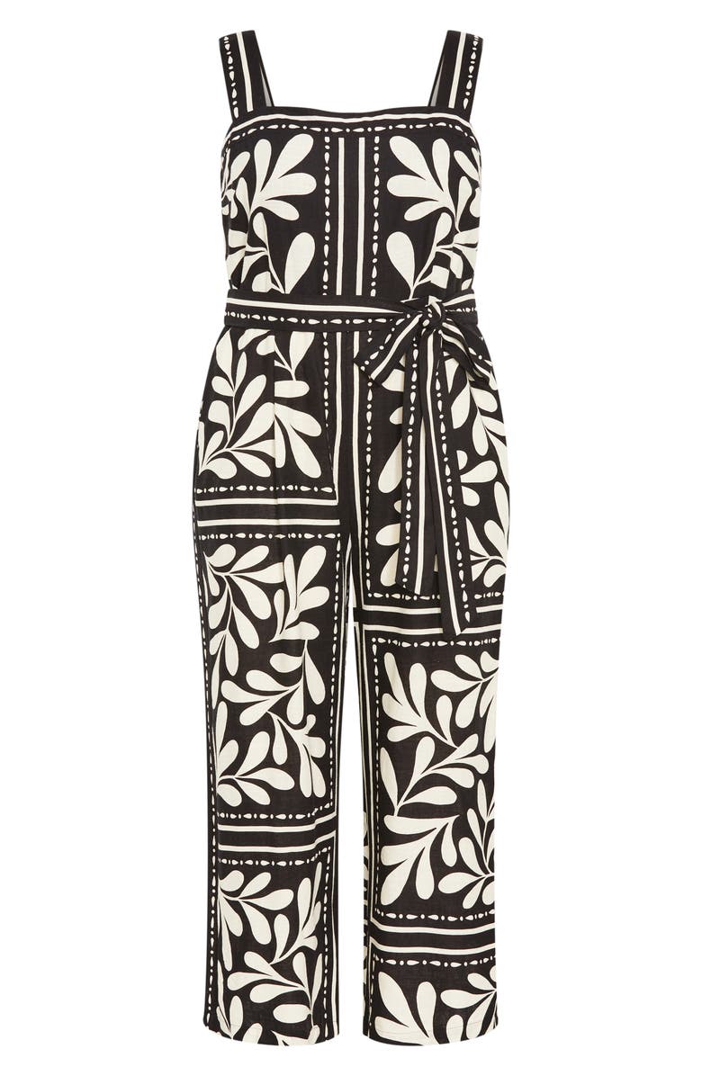 City Chic Modern Muse Tile Print Jumpsuit, Alternate, color, Black Tile
