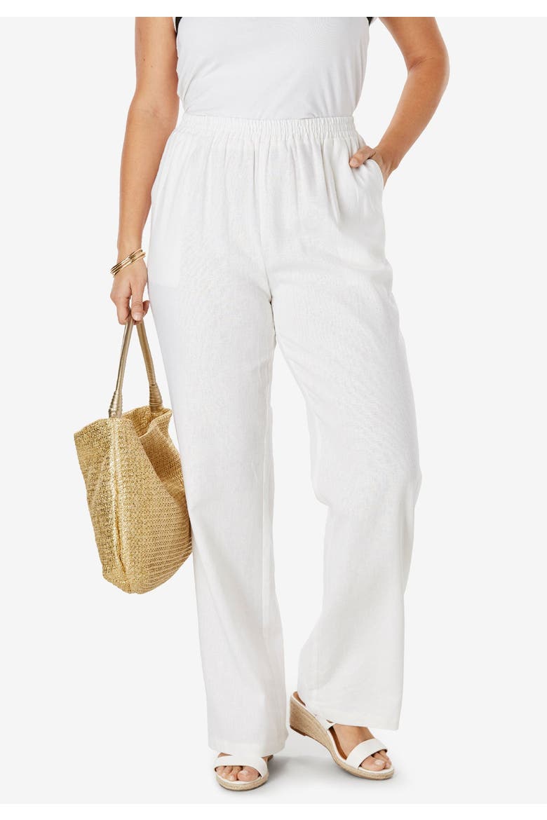Lightweight Linen Blend Straight Leg Pants, Alternate, color, BLACK