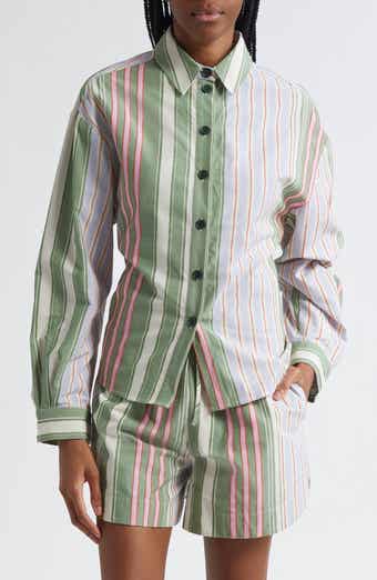 Stine Goya Mixed Stripe Tie Back Organic Cotton Button-Up Shirt