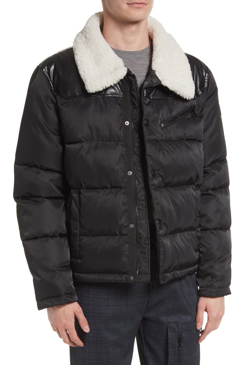 Vroni Mixed Media Puffer Jacket, Main, color, BLACK