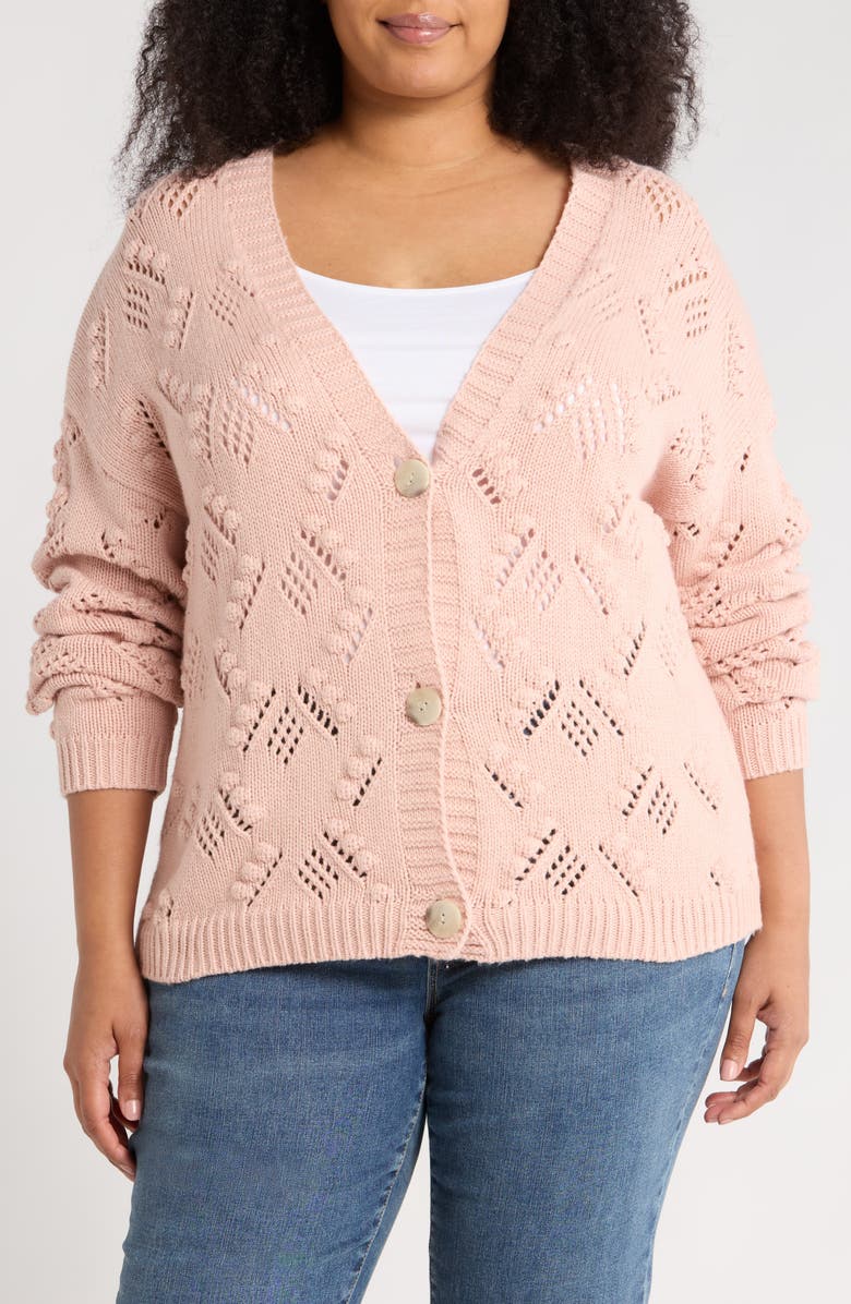Caslon<sup>®</sup> Open Bubble Stitch Cardigan, Main, color, Pink Smoke