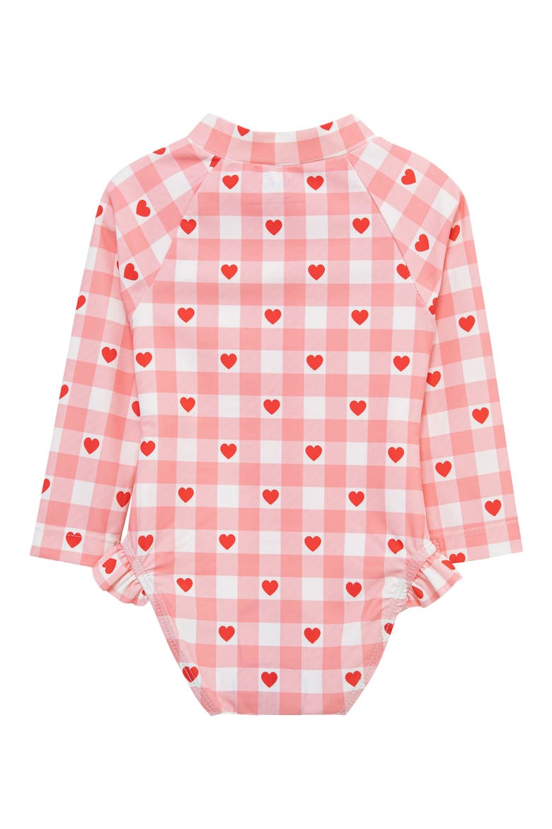 Kids' Heart Long Sleeve UPF 50+ One-Piece Rashguard Swimsuit, Alternate, color, PINK