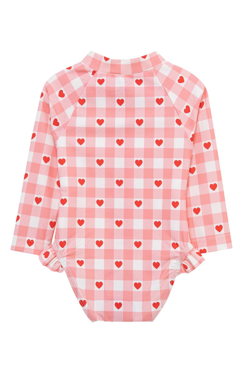 Little Me Kids' Heart Long Sleeve UPF 50+ One-Piece Rashguard Swimsuit, Alternate, color, Pink