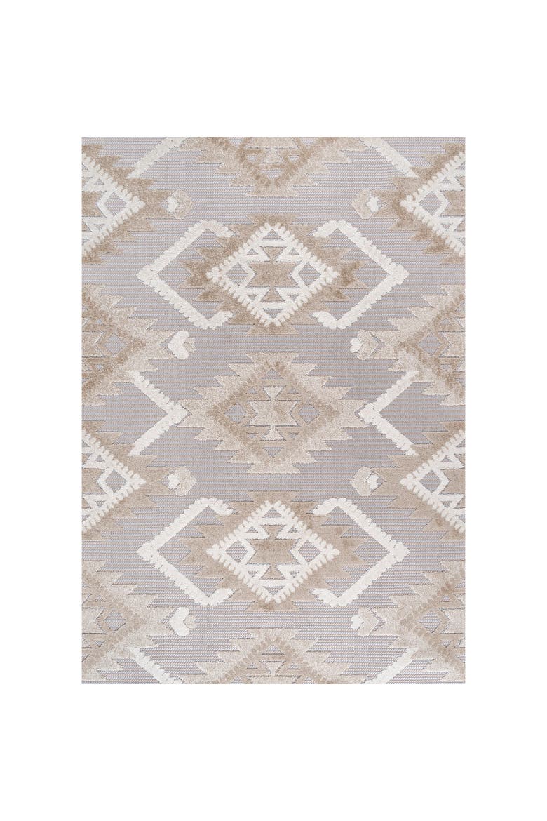 Sumak High-Low Pile Neutral Diamond Kilim Indoor/Outdoor Area Rug, Main, color, Beige/Gray
