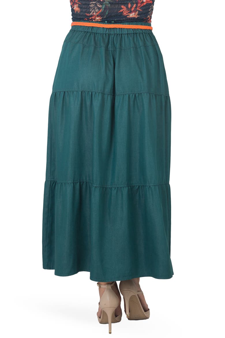 Denim Maxi Peasant Skirt, Alternate, color, OLIVE