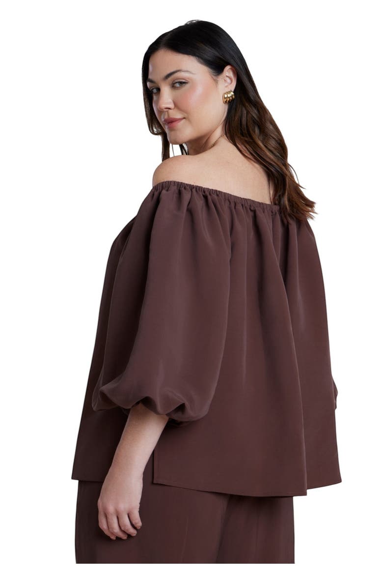 Off The Shoulder Puff Sleeve Top, Alternate, color, HOT FUDGE