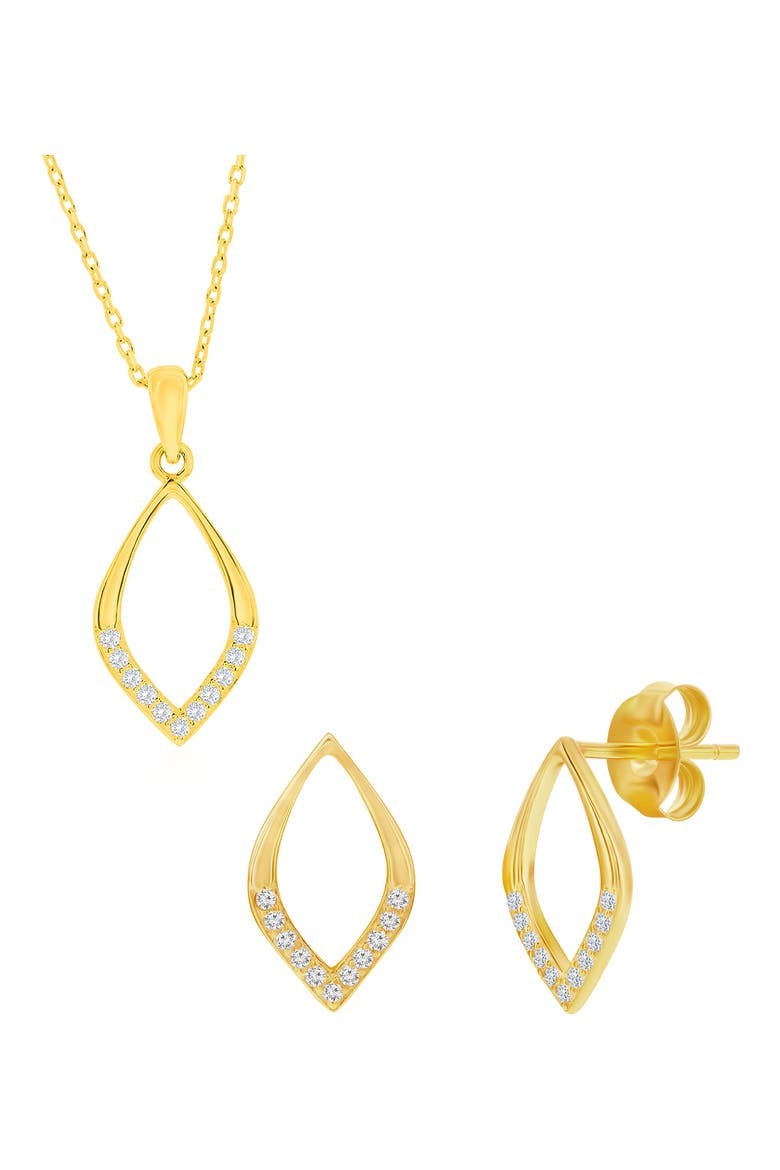 Cubic Zirconia Marquise Stud Earrings & Pendant Necklace Set, Main, color, GOLD