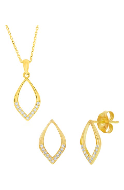 Cubic Zirconia Marquise Stud Earrings & Pendant Necklace Set