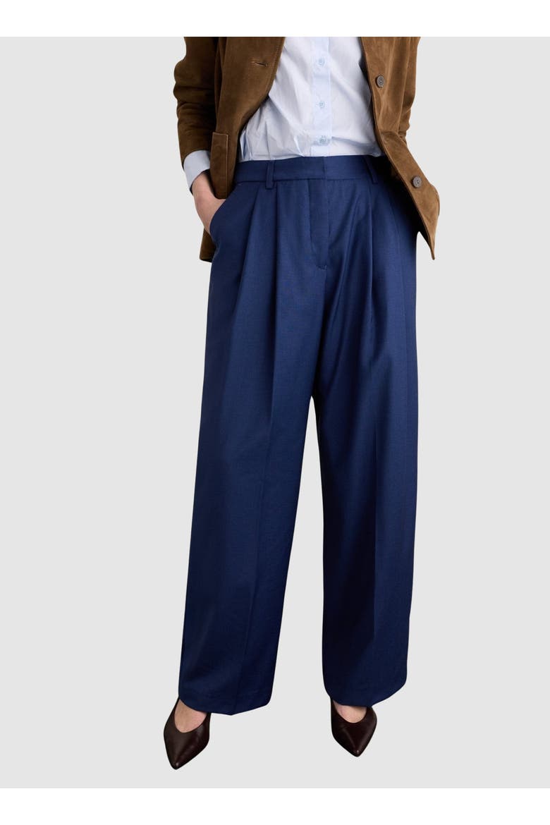 Mika Cool Wool Wide Leg Trousers, Main, color, French Navy