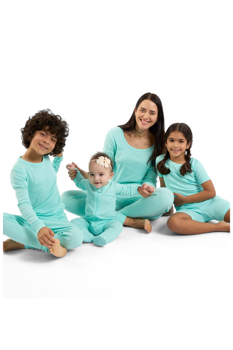 Kids Short Sleeve Cotton Solid Matching Family Pajamas, Alternate, color, AQUA