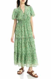 V-Neck Short Sleeve Tiered Maxi Dress