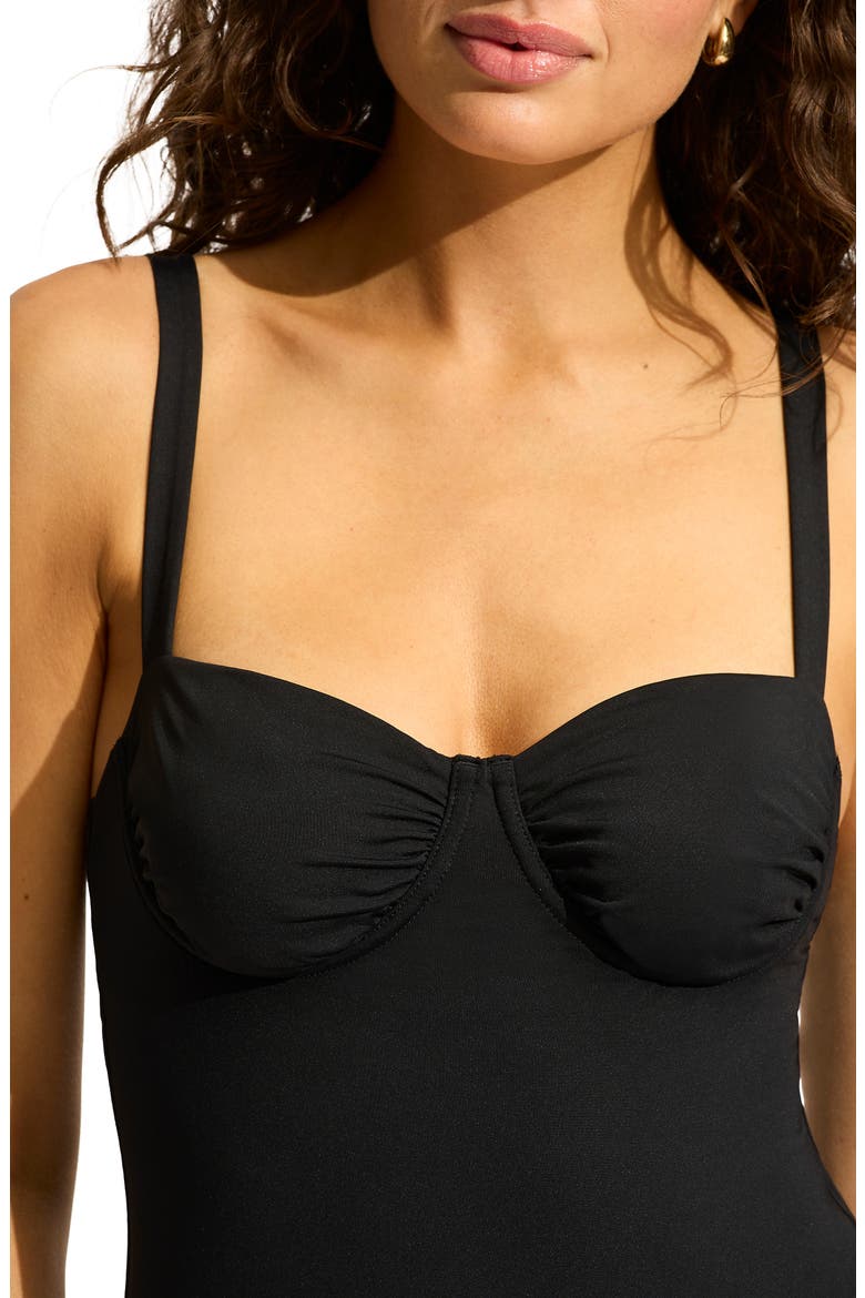Shirred Cup Underwire One-Piece Swimsuit, Alternate, color, BLACK