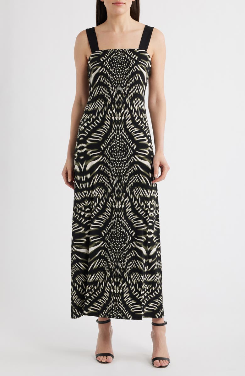 Connected Apparel Printed Maxi Dress, Main, color, Olive