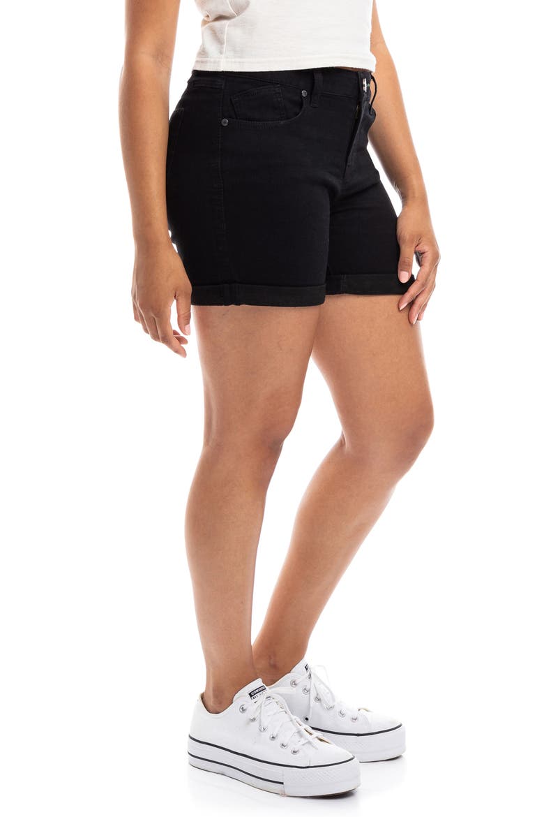 High Waist Cuff Denim Shorts, Alternate, color, BLACK