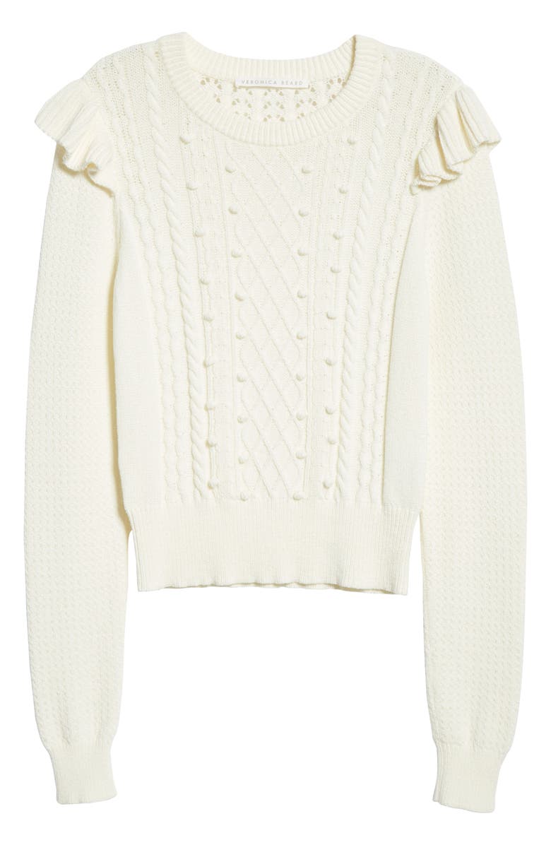 Veronica Beard Earl Ruffle Shoulder Cable Knit Sweater, Alternate, color,