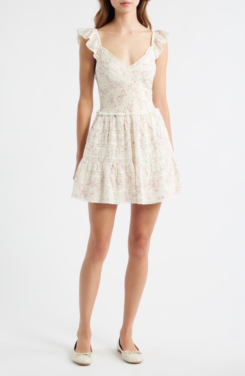 LoveShackFancy Finny Tiered Cotton Fit & Flare Minidress, Main, color, Magnolia