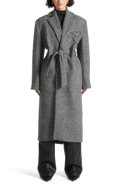 Jena Wide Shoulder Wool Coat with Cinch Belt