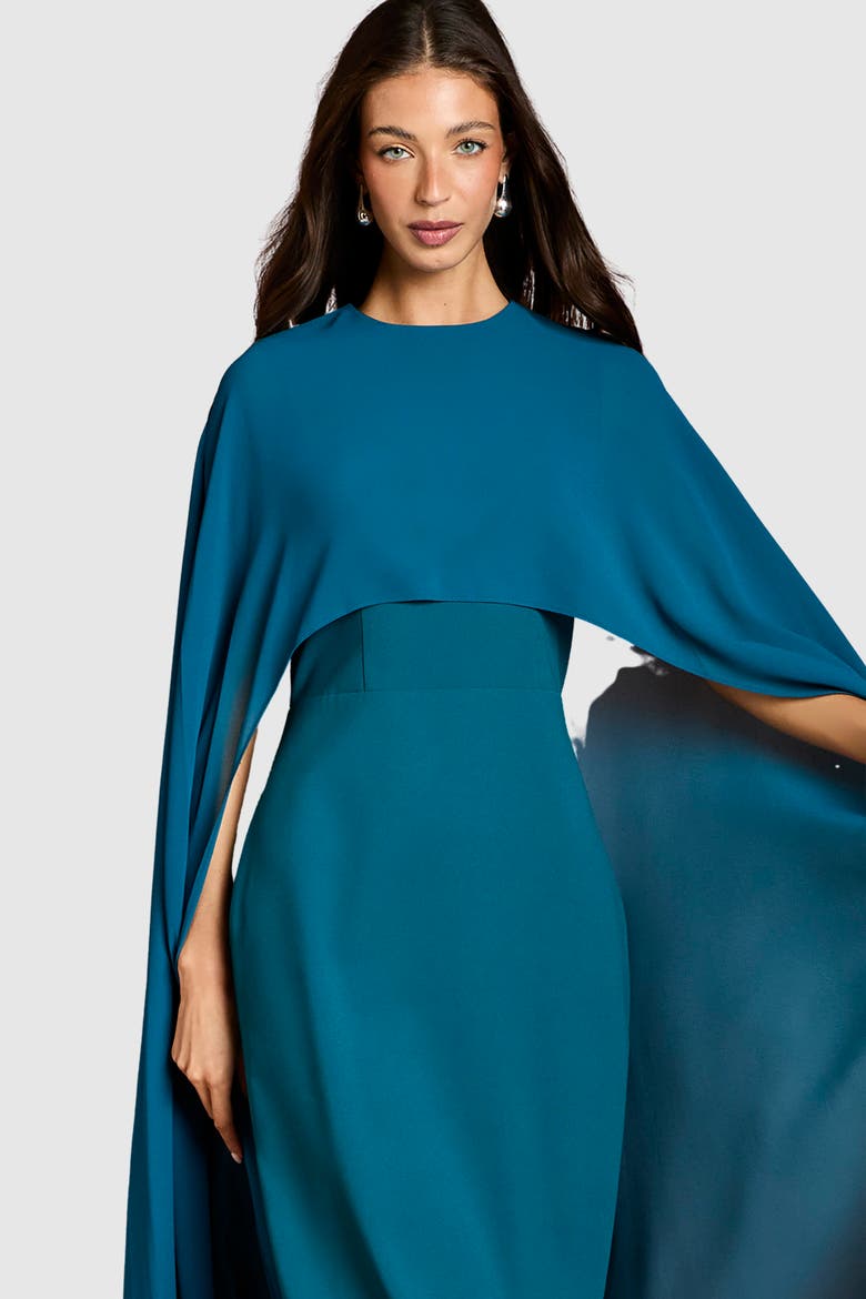 Cape Sleeve Maxi Dress, Alternate, color, Teal