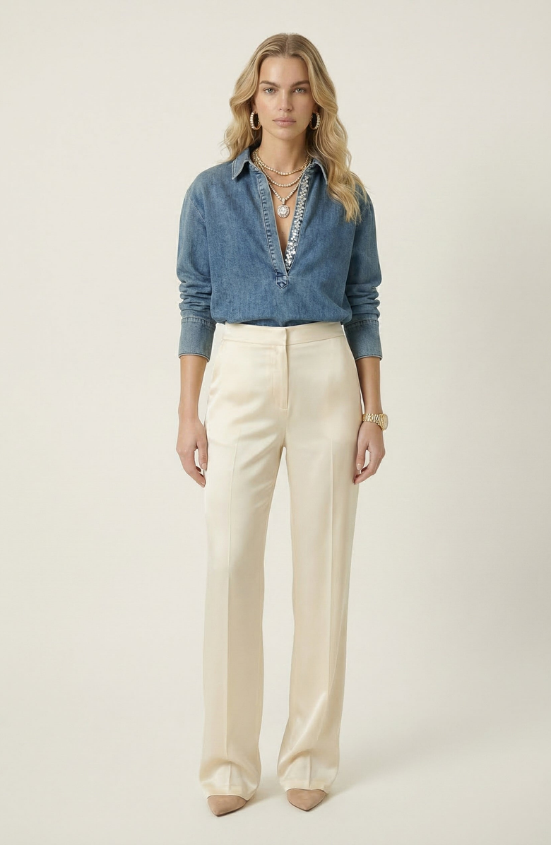 Modenaire Denim Popover Top, Alternate, color, Medium Wash Blue