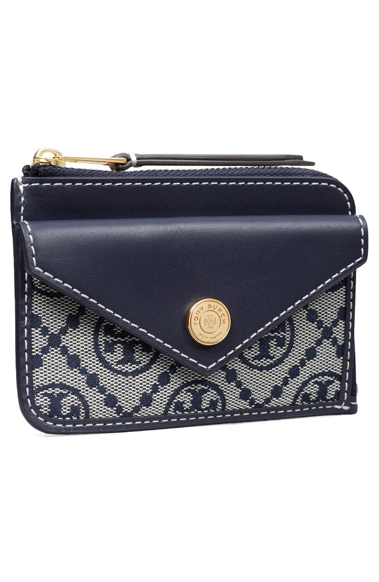 Tory Burch T Monogram Jacquard & Leather Envelope Zip Card Case, Alternate, color, Tory Navy