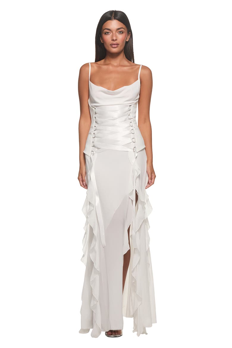 Marlette 2.0 Lace-Up Ruffled Maxi Dress, Alternate, color, WHITE