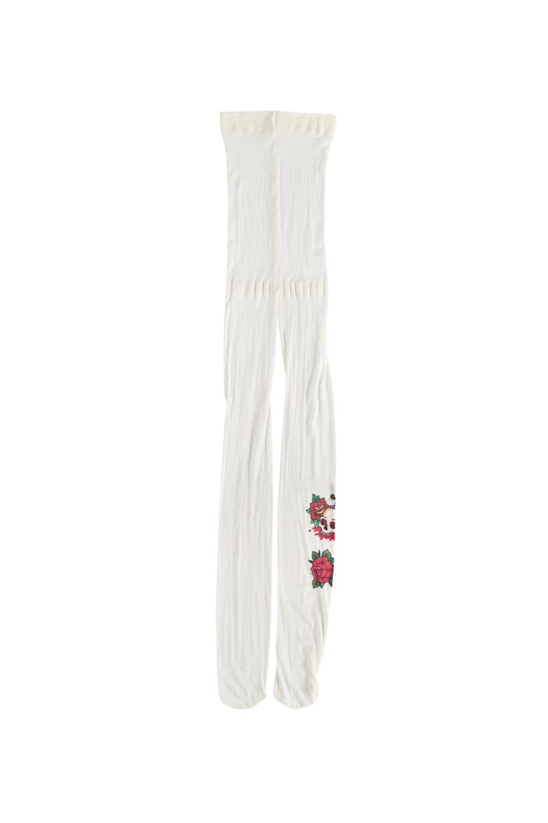 Rose Skull Tattoo Tights 1-Pack, Alternate, color, Ivory