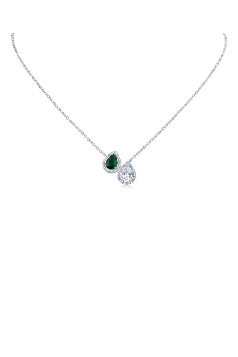 Pear Shape Cubic Zirconia Double Pendant Necklace, Main, color, GREEN/ SILVER