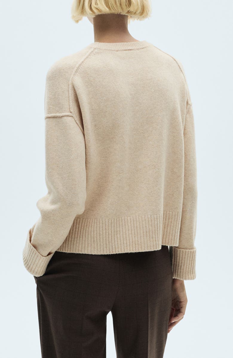 MANGO Cuffed Sleeve Crewneck Sweater, Alternate, color,