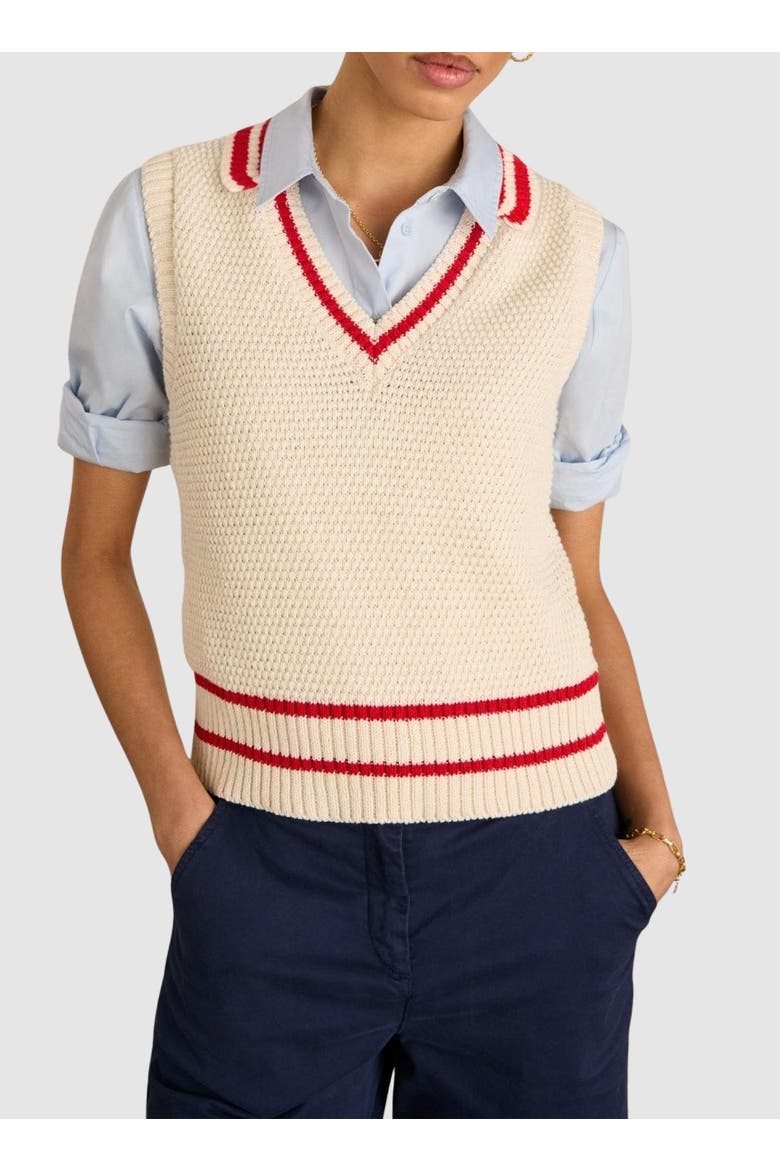Agnes Ecotec Knitted Vest, Alternate, color, Cream & Crimson