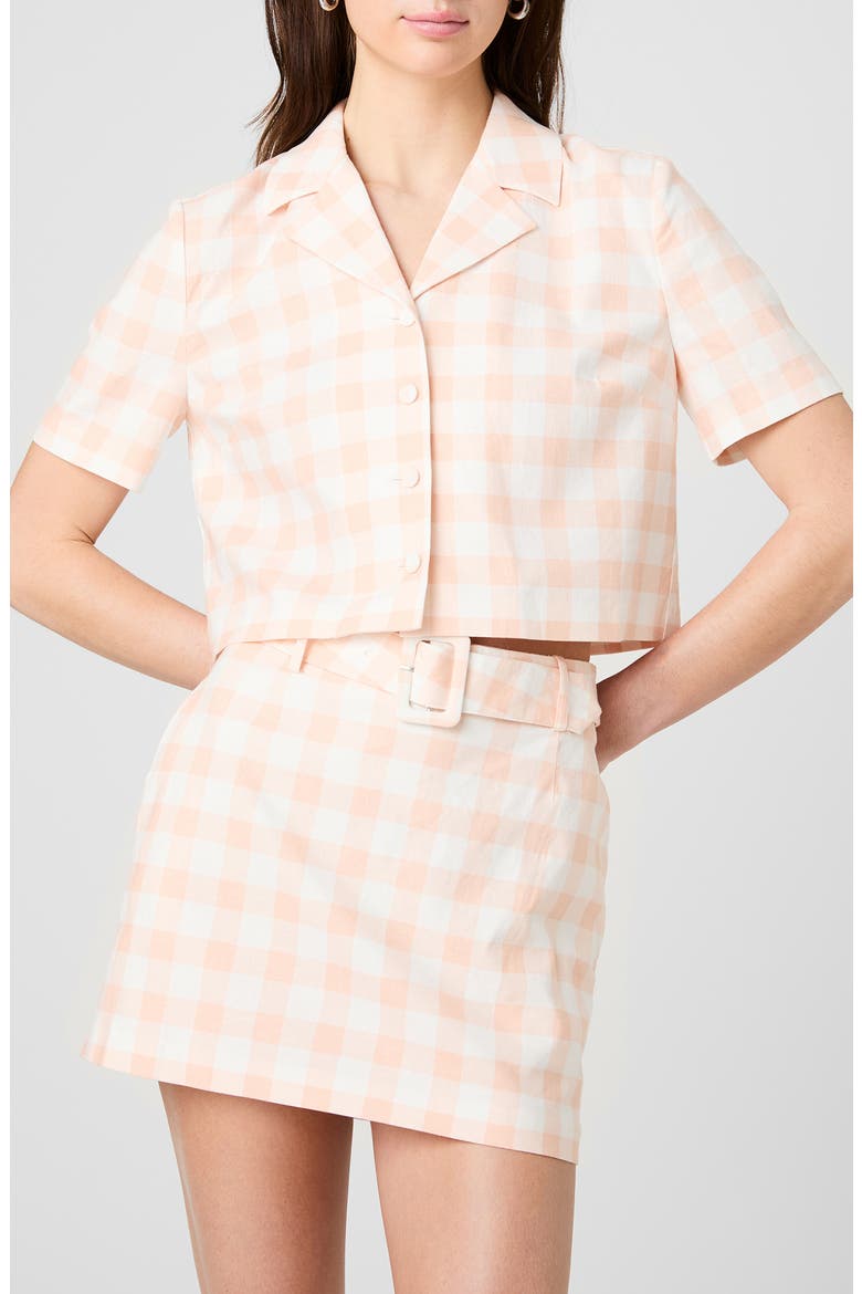 Gingham Crop Linen Blend Shirt, Main, color, SEASHELL GINGHAM
