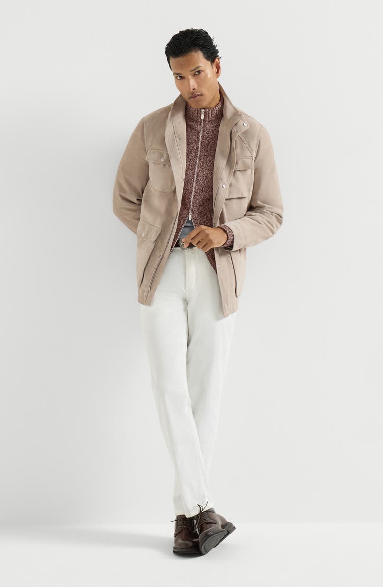 Brunello Cucinelli Garment-dyed five-pocket Italian fit trousers in cotton narrow wale corduroy, Alternate, color, Snow