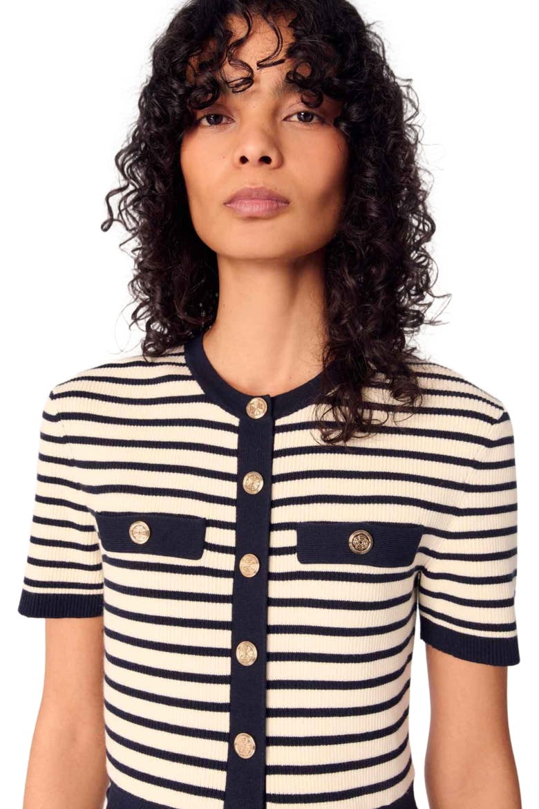 Rib knit short dress, Alternate, color, Navy / ecru