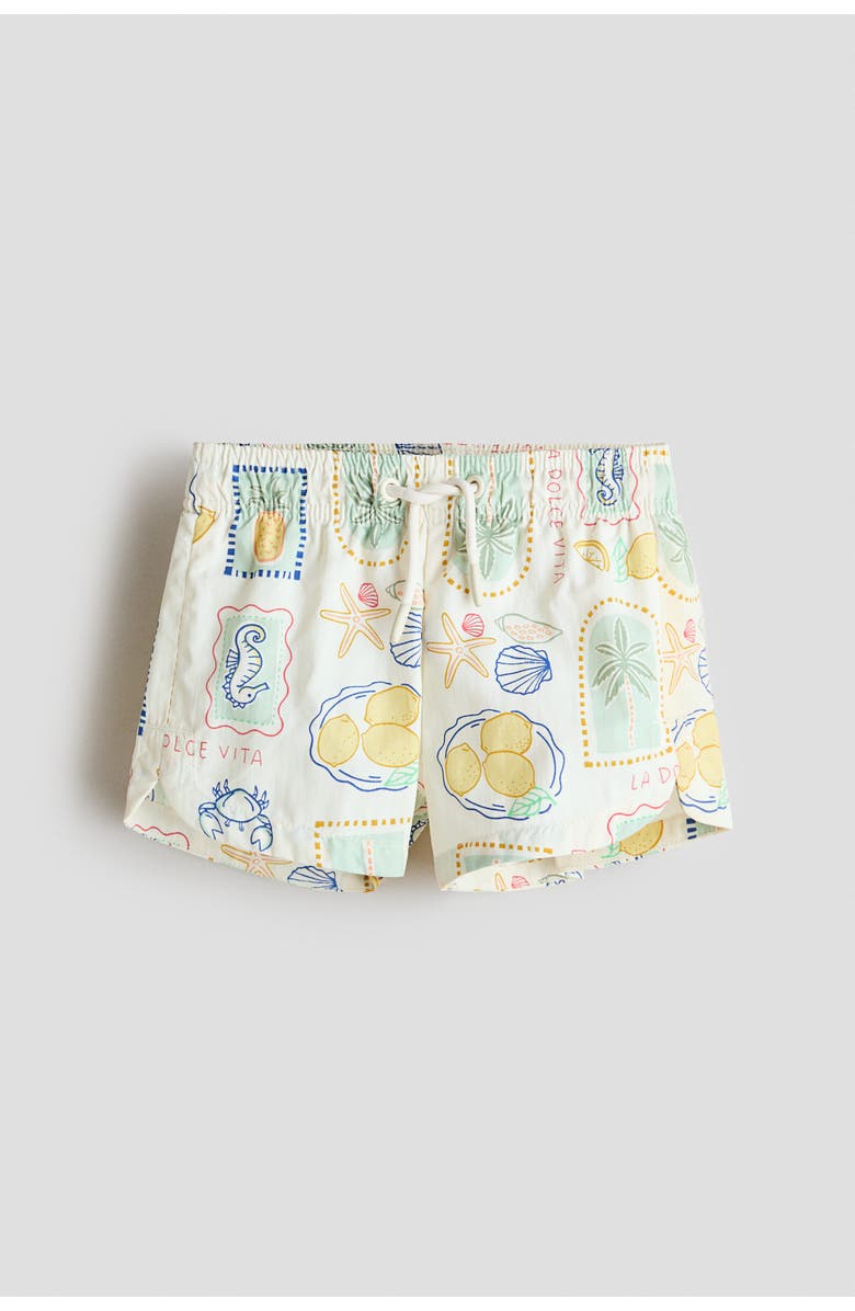 H&M Patterned Swim Shorts, Main, color, White/La Dolce Vita