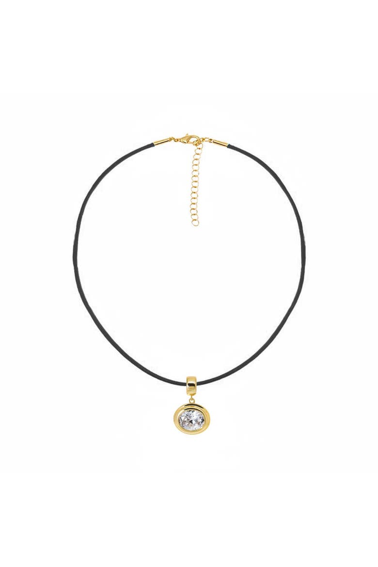Colored CZ Oval Bezel Pendant & Rope Chain Choker Necklace, Main, color, Gold/Black