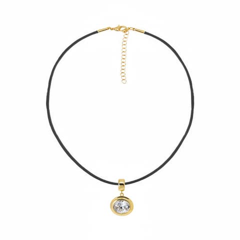 Colored CZ Oval Bezel Pendant & Rope Chain Choker Necklace