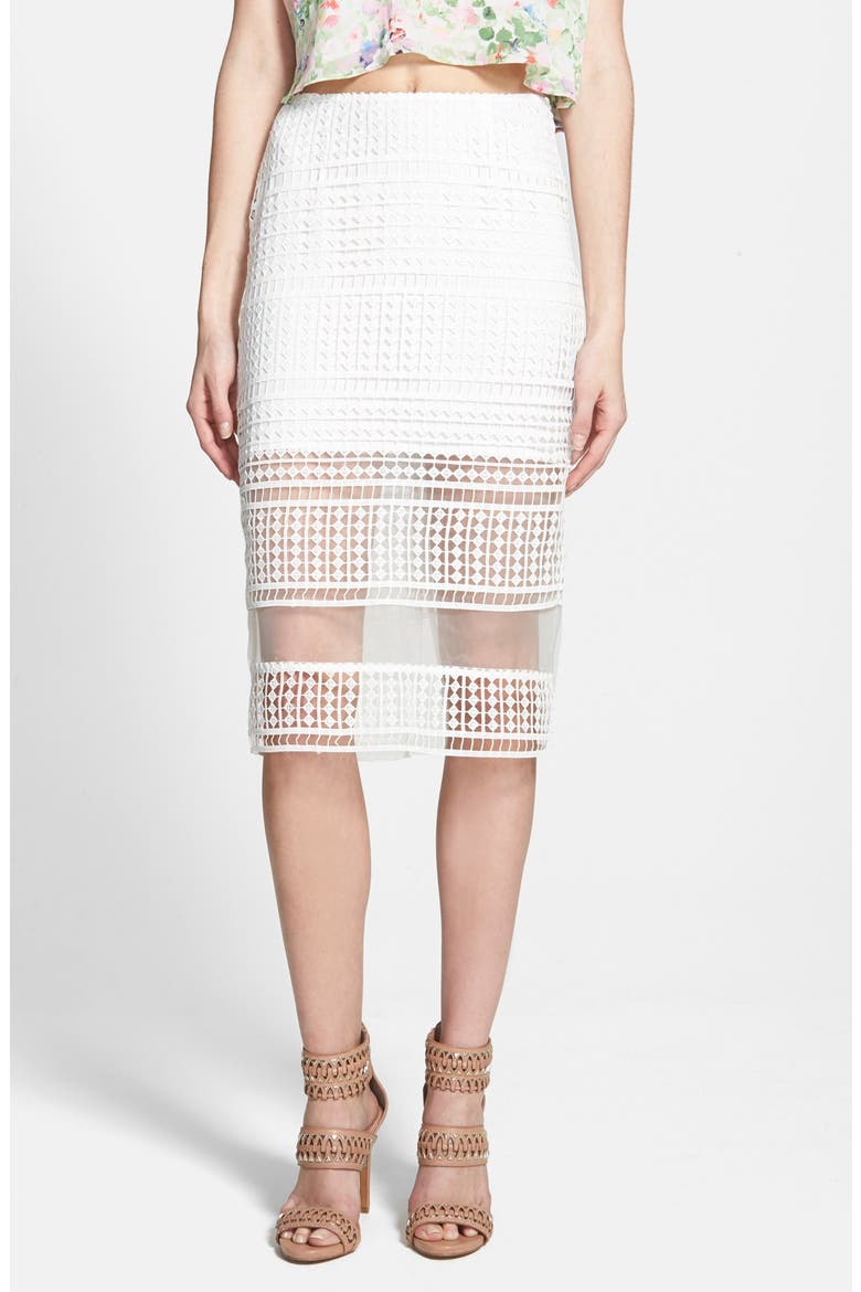 Lace Overlay Pencil Skirt, Main, color, IVORY