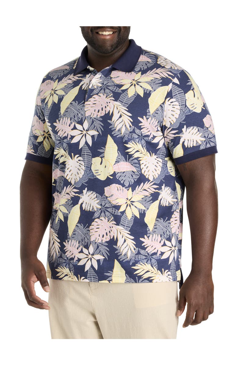 Harbor Bay by DXL Big & Tall Tropical Leaves Printed Polo Shirt, Main, color, Pink
